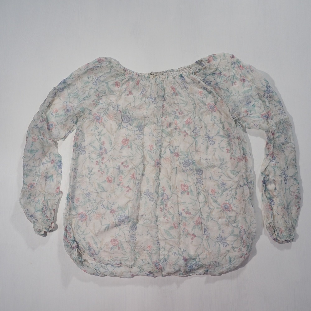 Viola Borghi Blouse Womens Large White Floral Silk Sheer Lined Off Shoulder Top